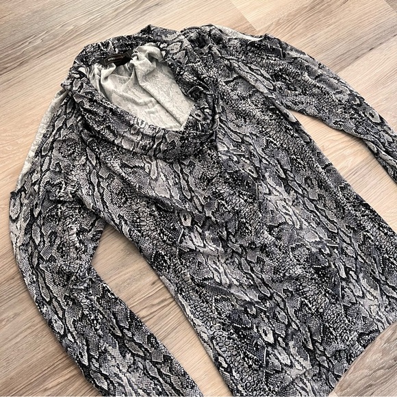 BCBG Snakeskin Print Cowl Neck Cold Shoulder Blouse - Picture 1 of 7